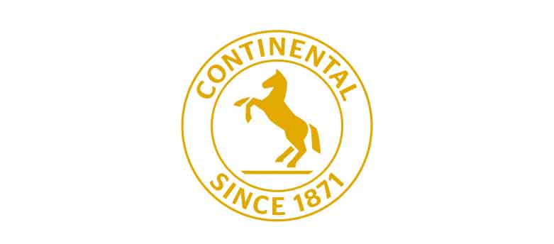 (Imagem do ícone logo da Continental Pneus, um círculo laranja com um cavalo empinando dentro, ao redor, escrito Continental since 1871, ao redor outro círculo)